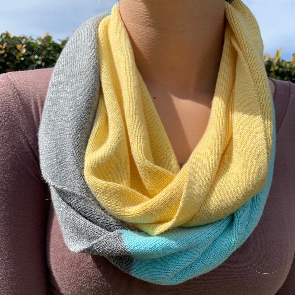 super cute blue yellow grey infinity scarf